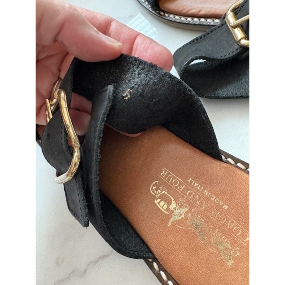 Coach and Four Black Leather Strap Sandals Gold Buckle Made in Italy Size 6‎ - Picture 4 of 5